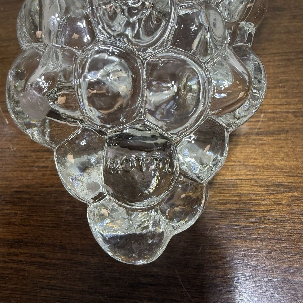 2 Vintage Clear Glass Grapes Cluster Shaped Wine Bottle Decanter Stamped Turkey - Picture 5 of 9